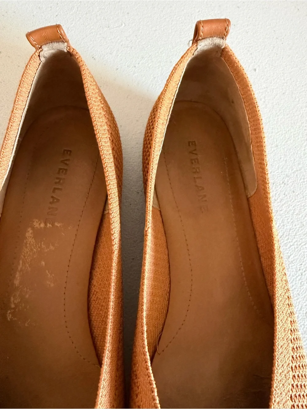 Everlane The 40 Hour Reknit Pointed Flat Shoes in a caramel or toffee color